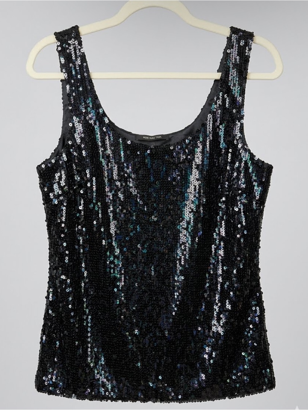 SZ L KOBI HALPERIN ISLA SCOOP WOOL SEQUIN BLACK SEQUIN TANK- DESIGNER